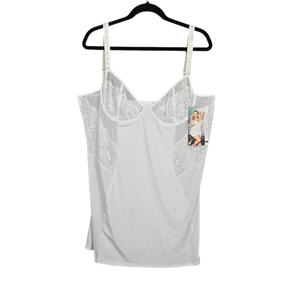 Coquette Diva White Lace Underwire Chemise Plus‎ Size 1X/2X NWT 7119X